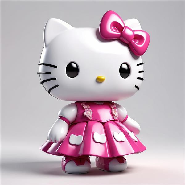 تصویر هلو کیتی سه بعدی با لباس تزئین شده صورتی