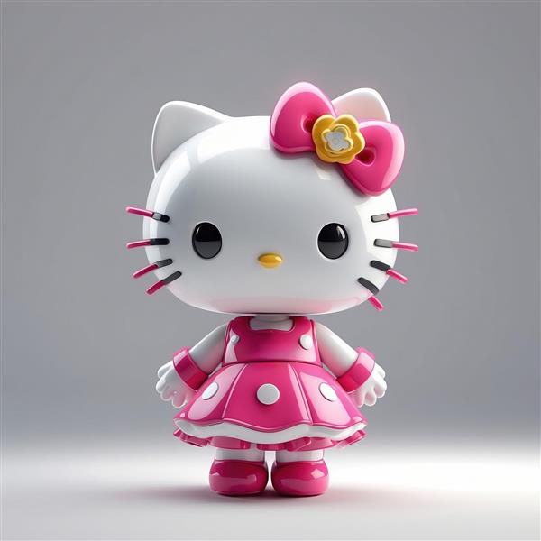 عکس هلو کیتی فانتزی با پیراهن صورتی خال‌خالی