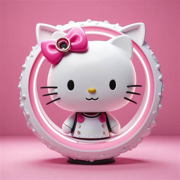 تصویر هلو کیتی با لباس آشپزی در قاب دایره‌ای