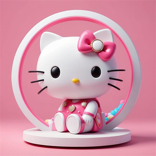 طرح هلو کیتی نشسته در حلقه فانتزی صورتی