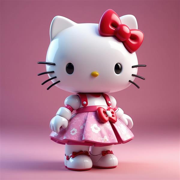 کاراکتر کیتی سه بعدی با دامن صورتی گلدار فانتزی