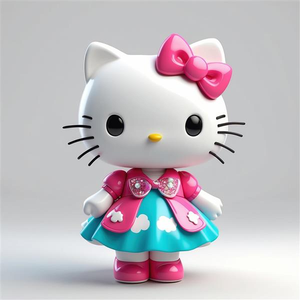 عروسک کیتی فانتزی با لباس سبز و صورتی باکیفیت