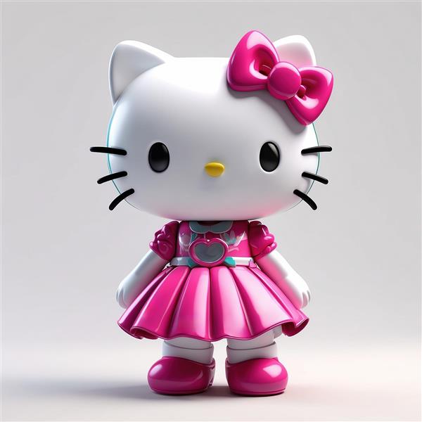 طرح سه بعدی کیتی فانتزی با پیراهن صورتی براق