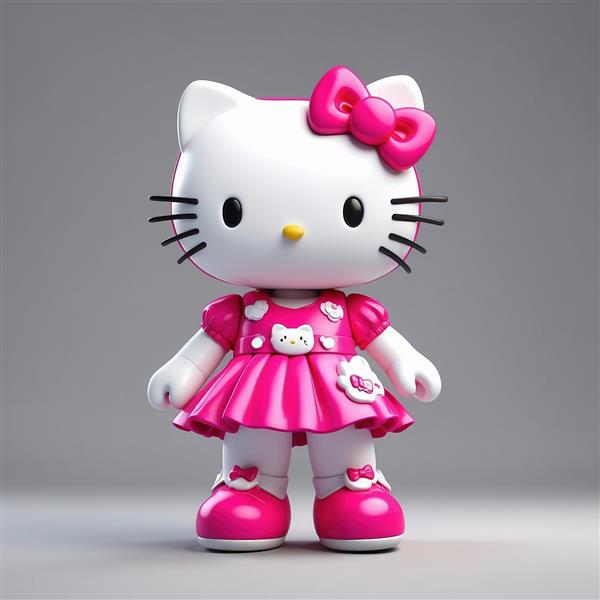 کاراکتر کیتی سه بعدی با پیراهن صورتی فانتزی براق