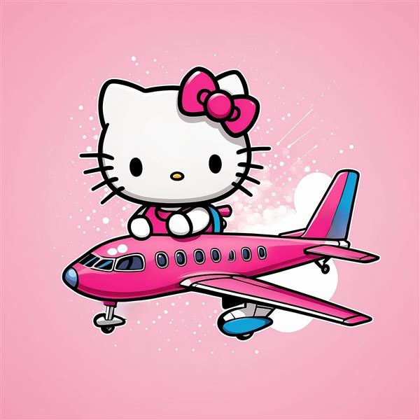 عکس کارتونی کیتی فانتزی در حال پرواز با هواپیما
