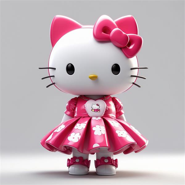 طرح عروسک کیتی فانتزی با پیراهن صورتی گلدار باکیفیت