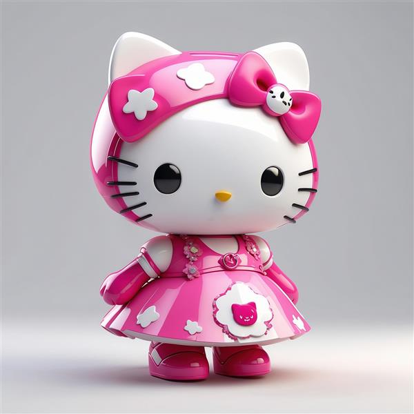 کاراکتر کیتی سه بعدی با لباس صورتی فانتزی براق