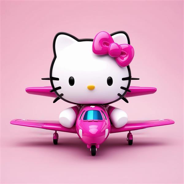 کاراکتر کیتی سه بعدی صورتی با هواپیمای فانتزی باکیفیت