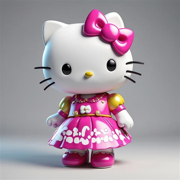 تصویر کیتی سه بعدی فانتزی با لباس مجلسی صورتی