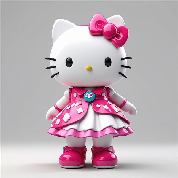 تصویر کیتی سه بعدی با لباس صورتی فانتزی باکیفیت