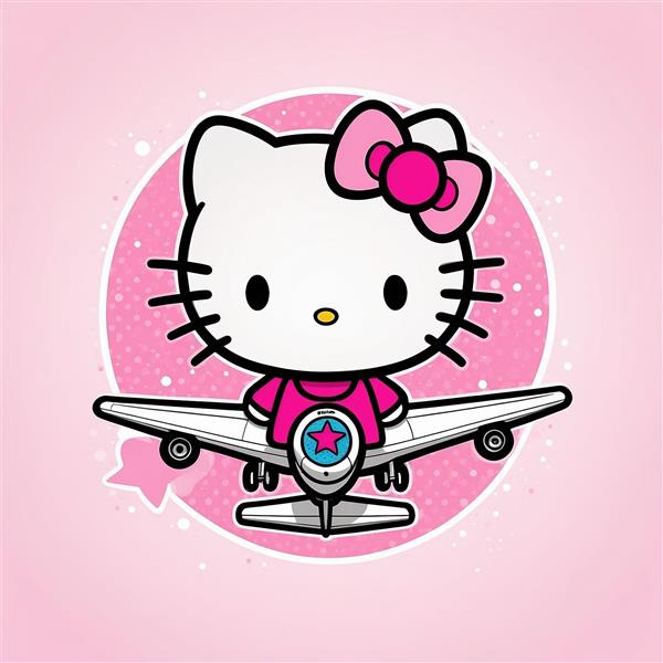 لوگوی کارتونی کیتی با هواپیما در دایره صورتی