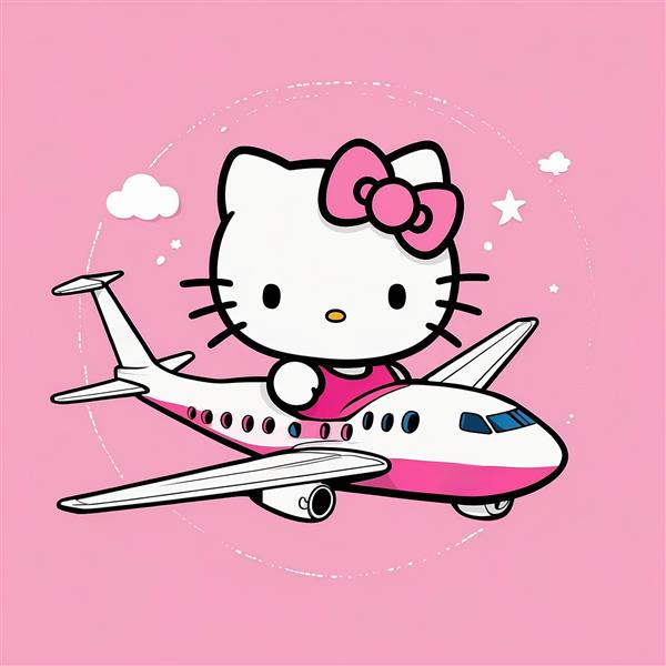 وکتور کارتونی کیتی و هواپیمای در حال پرواز