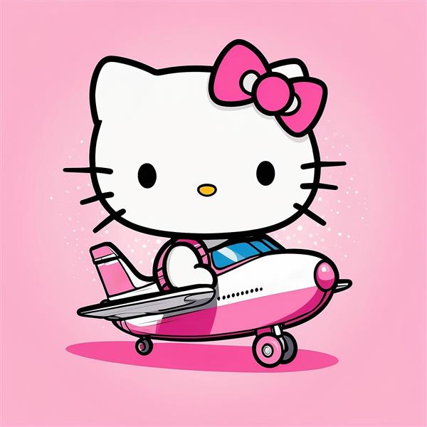 فیگور کارتونی کیتی با هواپیمای اسباب‌بازی