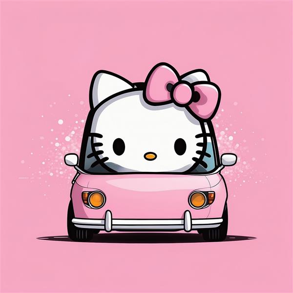 طرح صورت کیتی داخل ماشین صورتی فانتزی