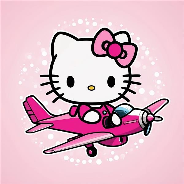 طرح گرافیکی کیتی خلبان با هواپیمای فانتزی