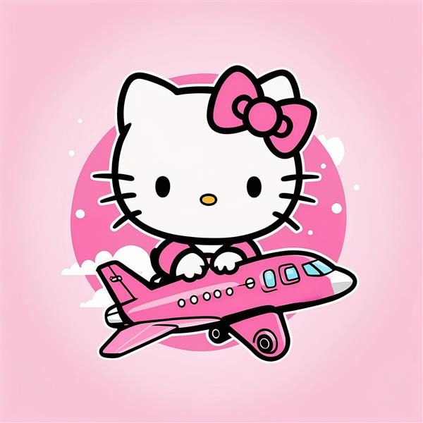 تصویر کیتی در حال پرواز با هواپیمای صورتی