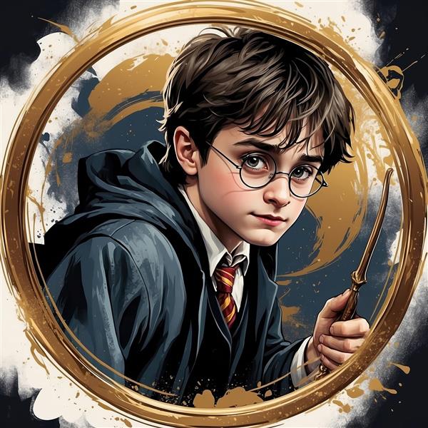 طرح گرافیکی هری پاتر با چوب جادو و استایل نقاشی