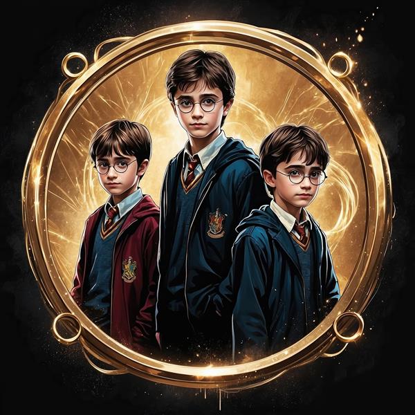 طرح سه شخصیت هری پاتر در قاب طلایی لوکس
