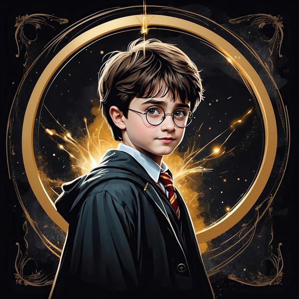 طرح هری پاتر با قاب طلایی و جرقه‌های جادویی