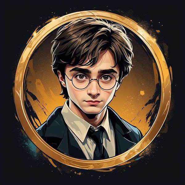 تصویر هری پاتر فانتزی با کت و پس‌زمینه نارنجی درخشان