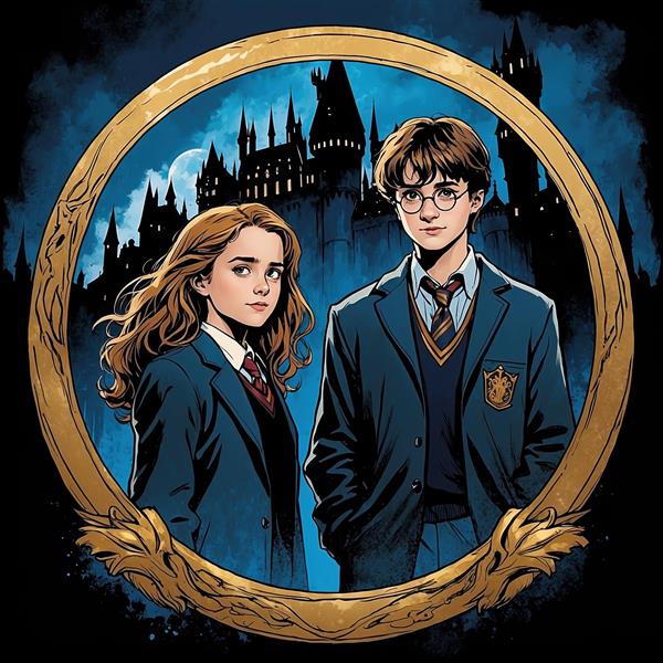 تصویر هری پاتر و هرماینی با کیفیت بالا در مقابل هاگوارتز