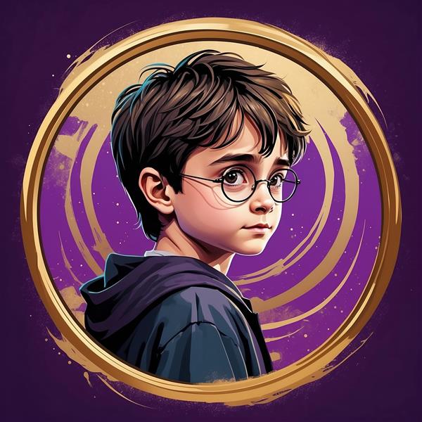 تصویر هری پاتر کودکانه با پس‌زمینه کهکشانی بنفش