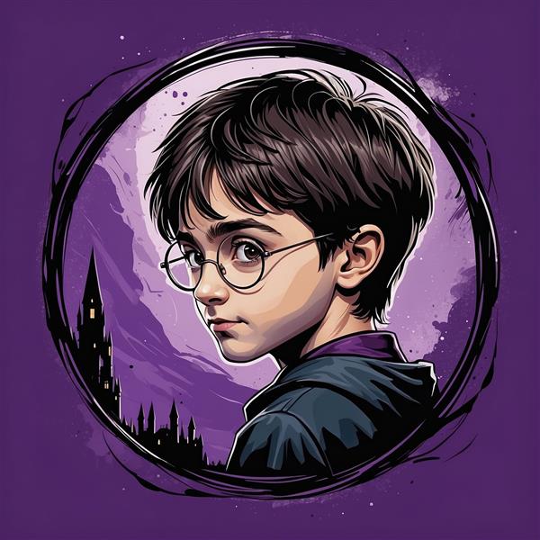 تصویر هری پاتر مینیمال با رنگ‌بندی بنفش تیره