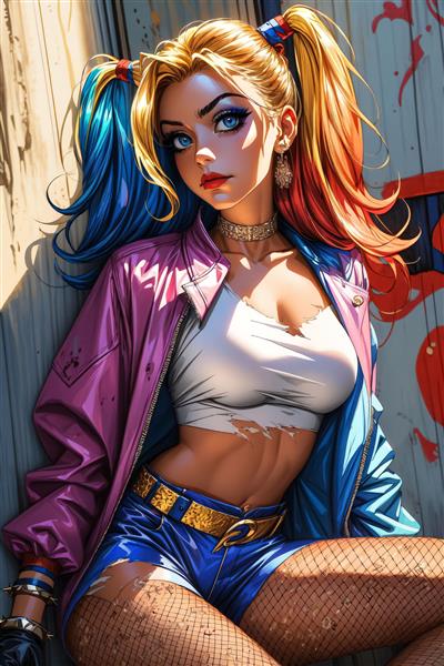 طرح دختر فانتزی کارتونی با موهای رنگی و جذاب