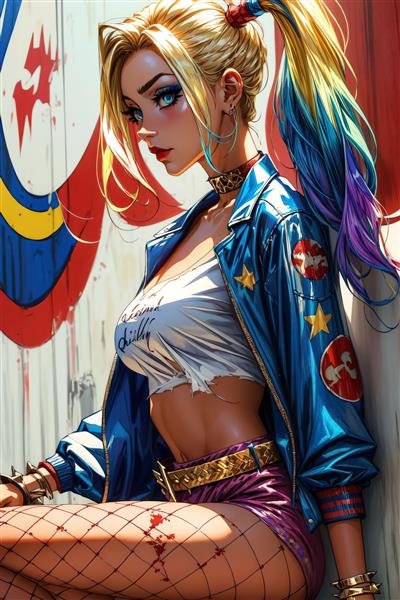 تصویر هارلی کوئین مینیمال با جزئیات بالا و رنگی