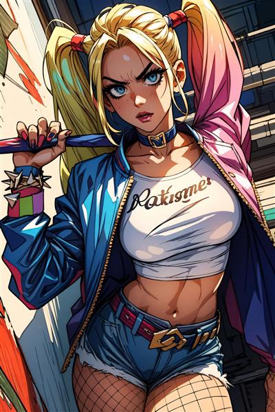 عکس هارلی کوئین فانتزی با لباس آبی و قرمز