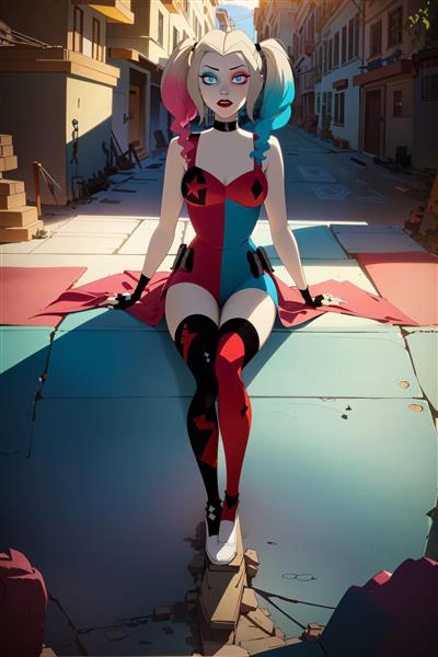 عکس هارلی کویین با استایل خاص در خیابان قدیمی باکیفیت