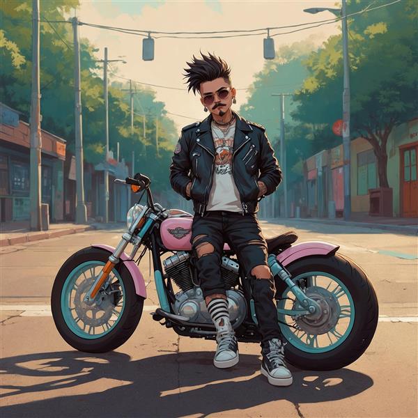 عکس مرد موتورسوار با استایل پانک و عینک دودی باکیفیت