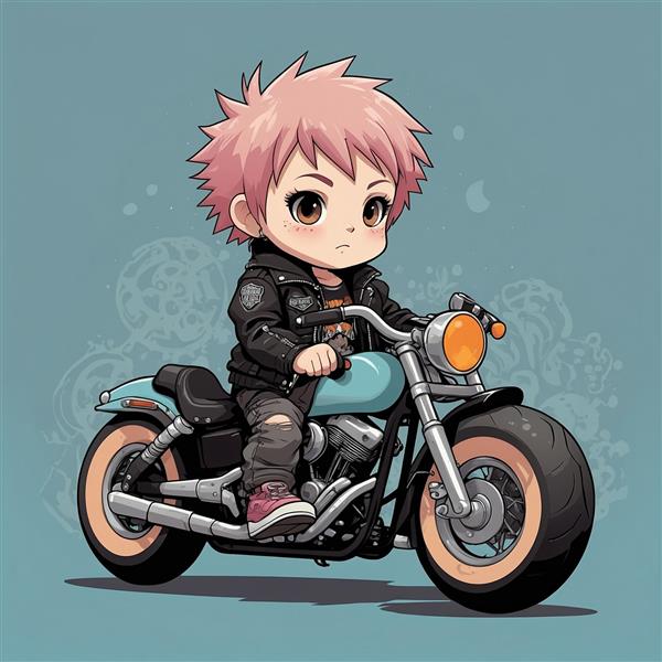 طرح پسر موتورسوار کارتونی با موهای صورتی فانتزی باکیفیت