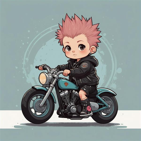عکس کاراکتر پسر موتورسوار فانتزی با موهای صورتی باکیفیت