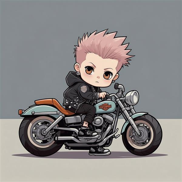 طرح فانتزی پسر بچه با موتور سیکلت کلاسیک