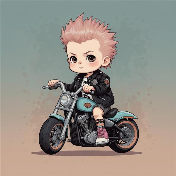 تصویر پسر فانتزی با موی صورتی و کاپشن چرم