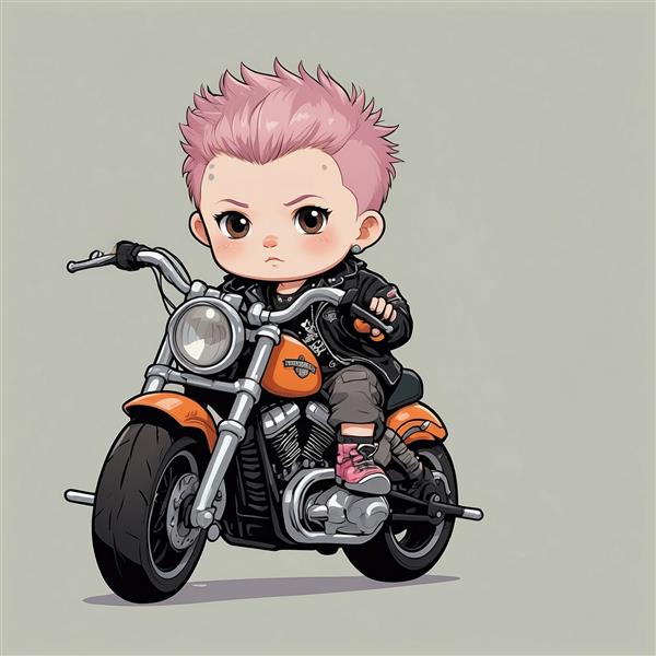 طرح پسر بچه موتور سوار فانتزی با موی صورتی