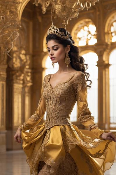 عکس زن با تاج سلطنتی و لباس طلایی باکیفیت
