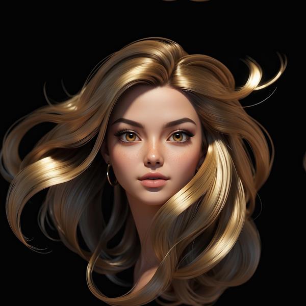 پرتره هنری دختر با موهای بلوند درخشان و پس‌زمینه مشکی
