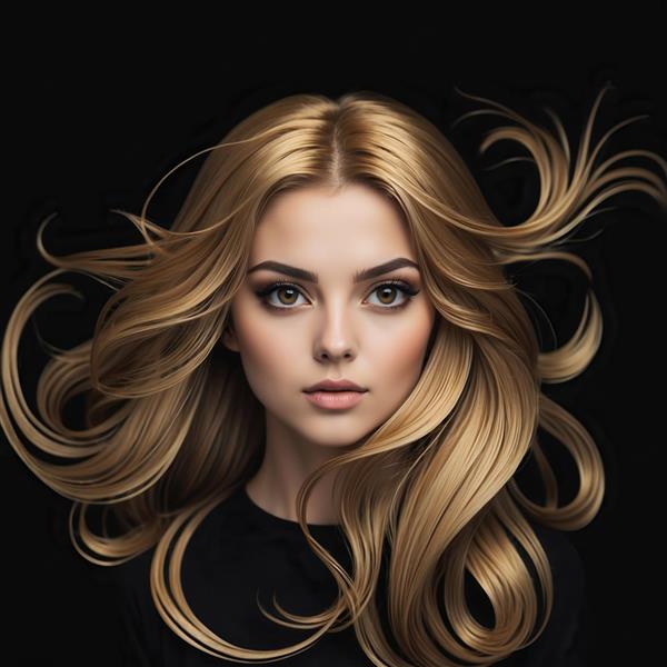 تصویر چهره دختر با موهای بلند بلوند و حالت‌دار