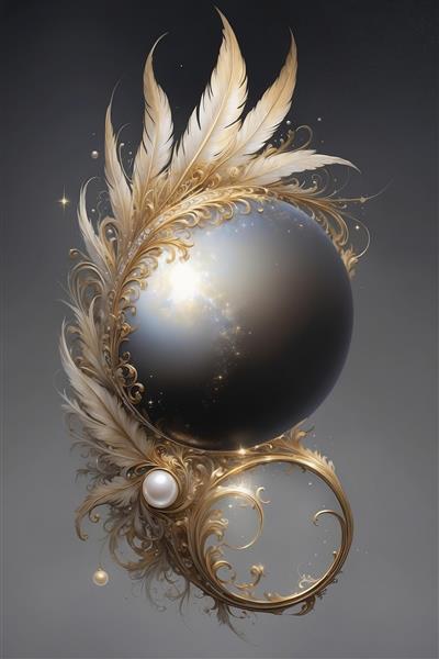 طرح گوی فلزی با تزیینات پر و مروارید طلایی