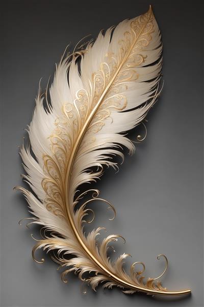 تصویر مینیمال پر سفید و طلایی با خطوط منحنی هنری