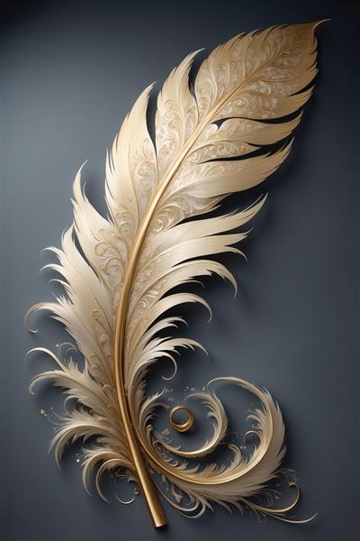 طرح گرافیکی پر پرنده با حکاکی‌های ظریف و استایل طلایی