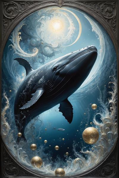 تصویر وال فانتزی در اقیانوس با حباب‌های طلایی