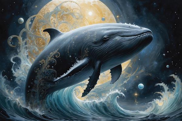 تصویر نهنگ در حال پرش از میان امواج فانتزی