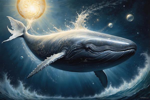 عکس نهنگ در حال شنا در اقیانوس فانتزی پرنور