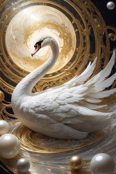 عکس قوی سفید فانتزی میان مرواریدهای درخشان و نور ماه طلایی