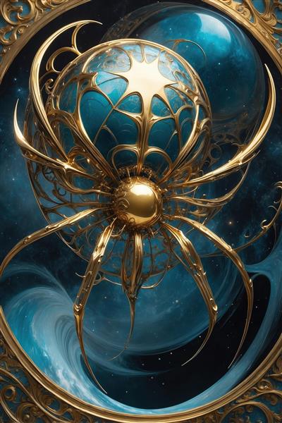 طرح انتزاعی عنکبوت طلایی جواهر نشان با تم کیهانی