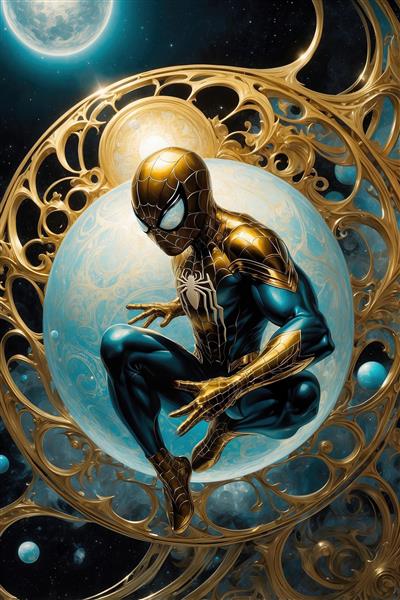 عکس فانتزی مرد عنکبوتی با تم نجومی و رنگ آبی