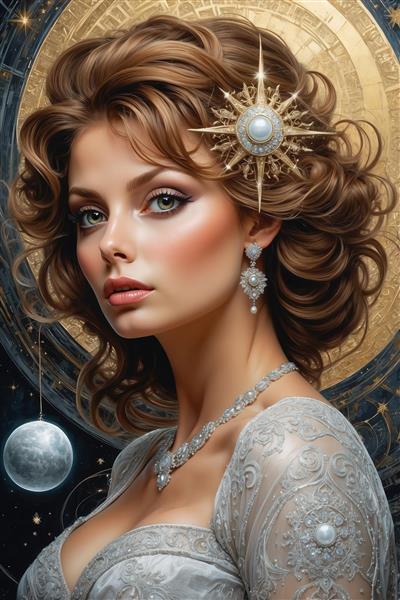 عکس زن فانتزی با اکسسوری ستاره‌ای درخشان و استایل کلاسیک